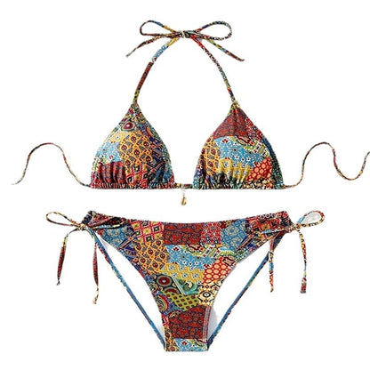 Bikini con cordones y estampado sexy para mujer