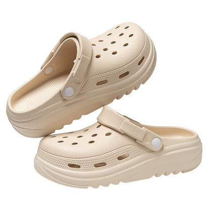 Zapatos casuales de suela gruesa con agujeros para mujer, de color sólido