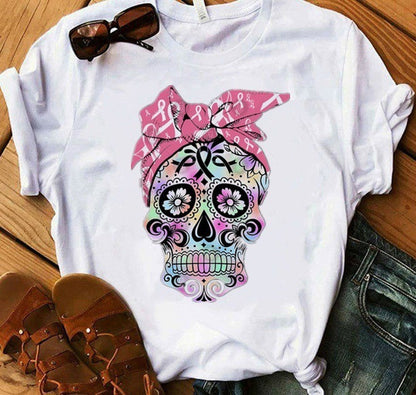 Camiseta de manga corta con estampado de calavera de Halloween para mujer