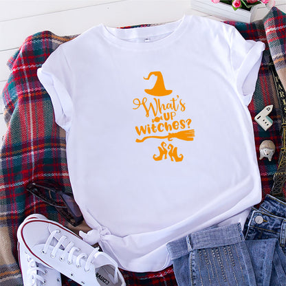 Camiseta informal de Halloween con cuello redondo y manga corta para mujer