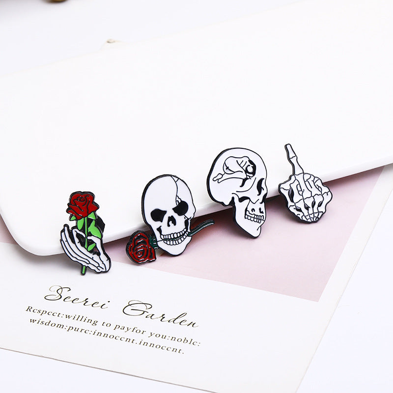 Broches en métal unisexes Halloween en forme de tête de mort avec gouttes d'huile