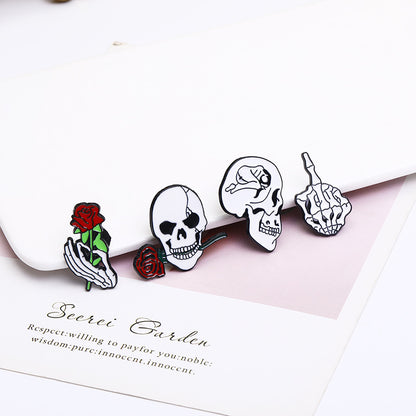 Broches en métal unisexes Halloween en forme de tête de mort avec gouttes d'huile