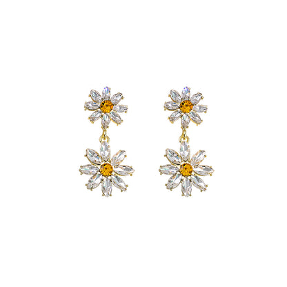 Women Fashion Zircon Daisy Floral Earrings Alloy Simple Style