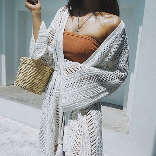 Cache-maillot sexy en tricot ajouré pour femme, tendance été