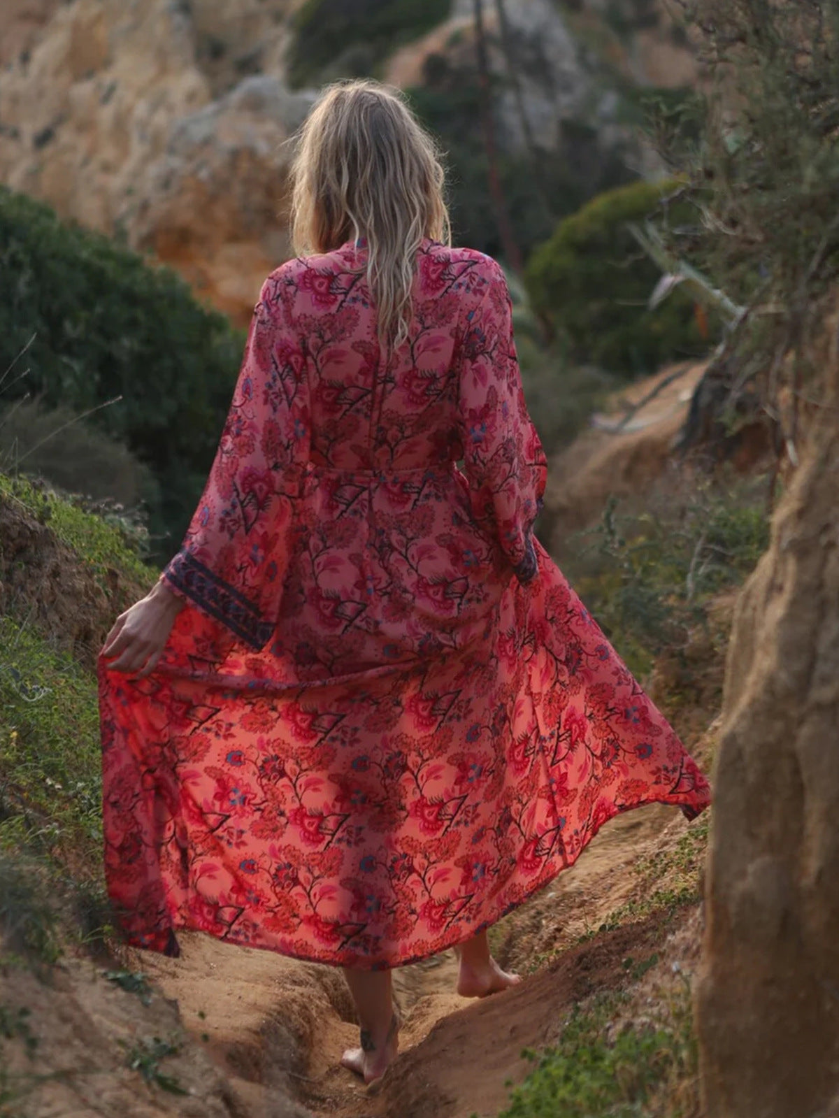 Chemisier de plage kimono en coton à imprimé floral pour femme