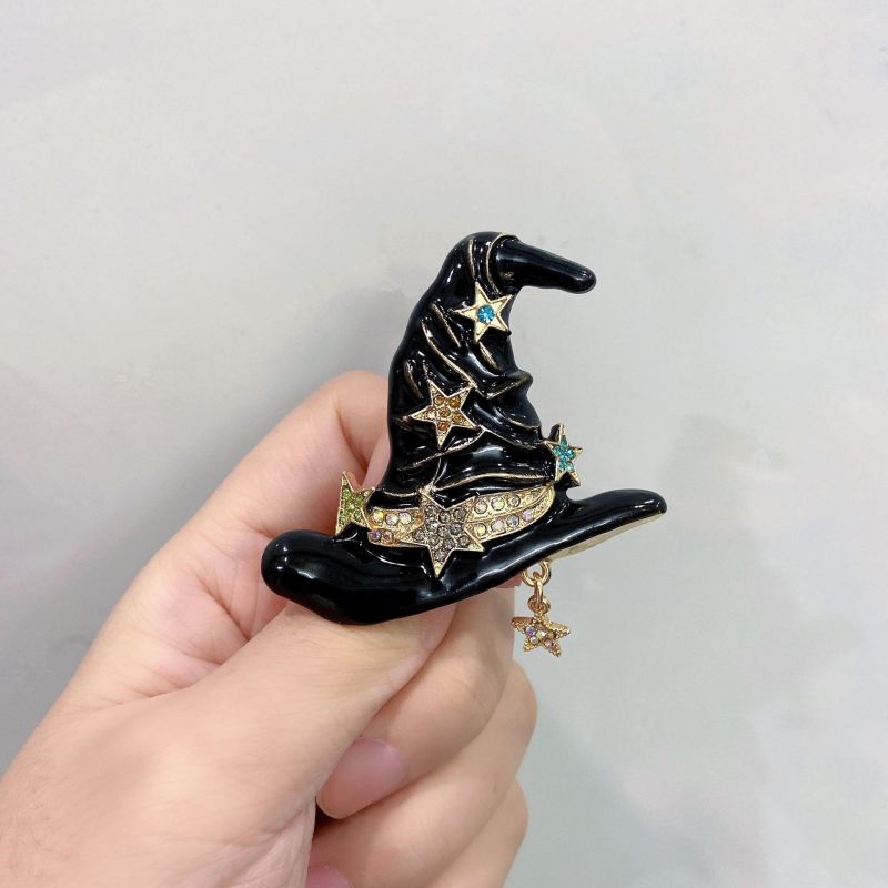Broche de sombrero de bruja con diamantes de imitación para mujer de Halloween