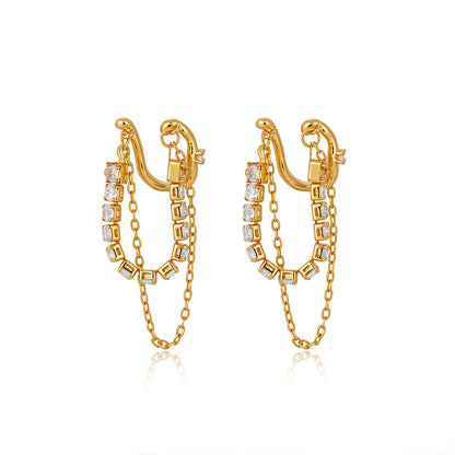 18K Gold Zircon Tassel Ear Clip