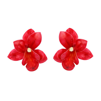 Bohemian Exaggerated Fashion Floral Earrings - Colorful Plastic Resin Jewelry