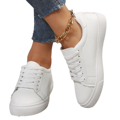 Zapatillas planas informales blancas con cordones para mujer
