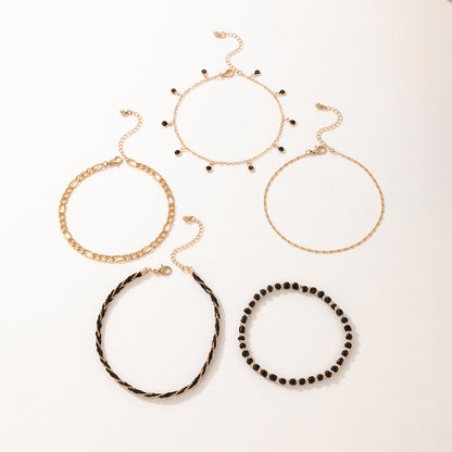Boho Rope Woven Tassel Beads Anklet Set