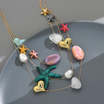 Women Fashion Boho Multi-Layer Starfish Shell Sea Necklace