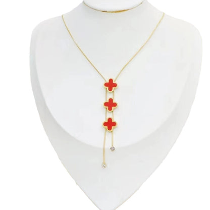 Collar con colgante de borla de trébol de cuatro hojas de acero inoxidable para mujer