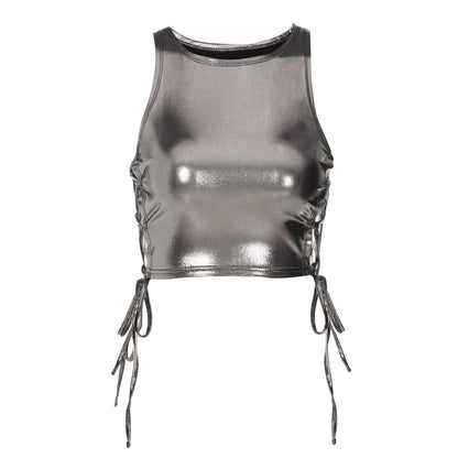 Top corto sin mangas con tirantes laterales sexy a la moda para mujer