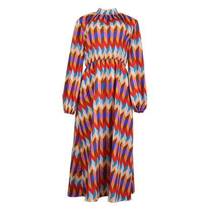 Vestido midi con cuello alto para mujer, moda primavera otoño