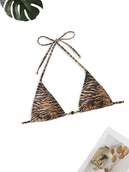 Bikini sexy con cordones y estampado de tigre para mujer