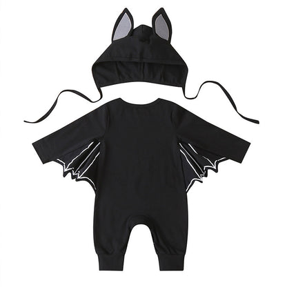 Halloween Baby Bat Sleeve Cotton Romper and Hat Set