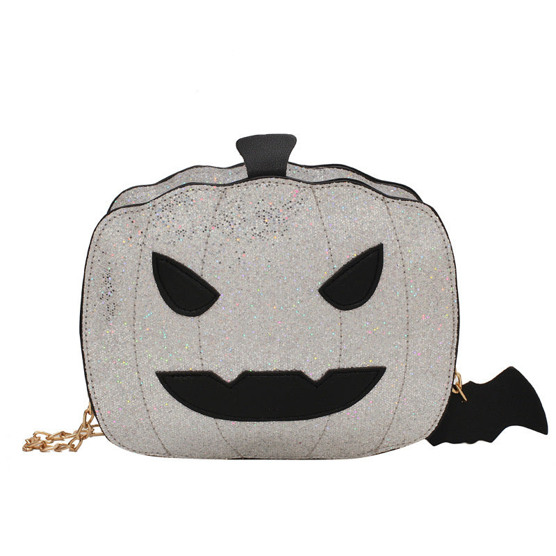 Bolso bandolera de un solo hombro con cadena y diseño de calabaza y lentejuelas de Halloween