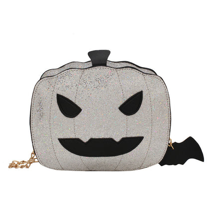 Bolso bandolera de un solo hombro con cadena y diseño de calabaza y lentejuelas de Halloween