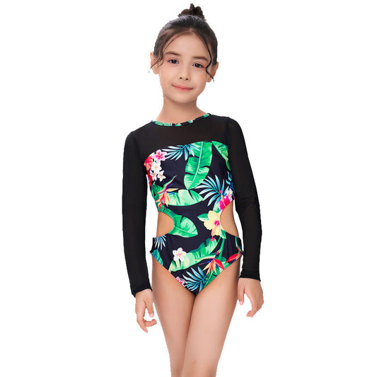 Traje de baño de manga larga con estampado calado para niña