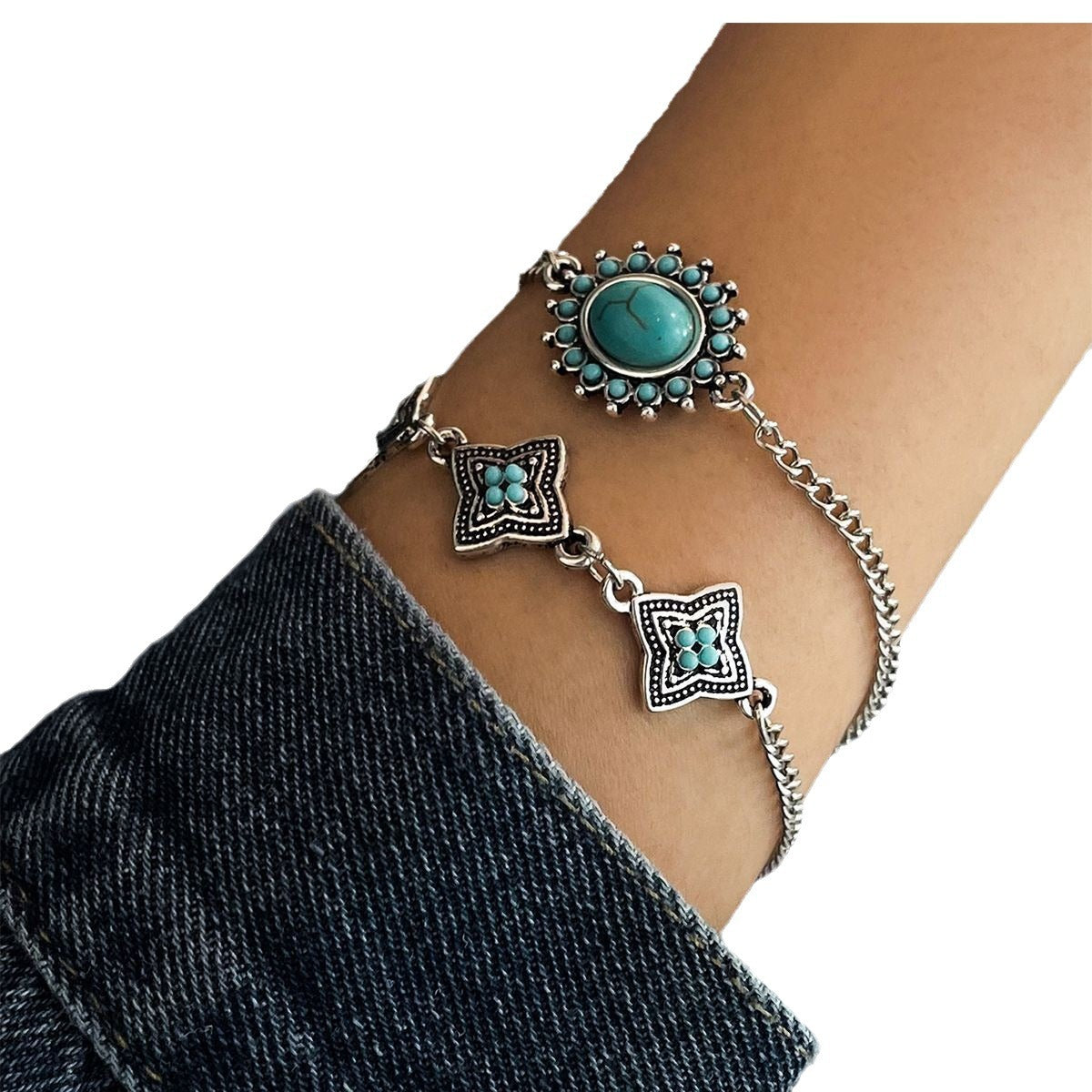 Conjunto de pulseras de turquesa bohemia