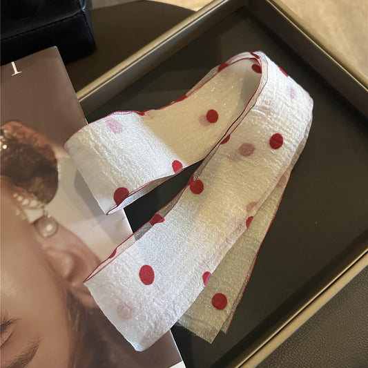 Bufanda de seda con encaje decorativo de lunares polares sencilla a la moda para mujer