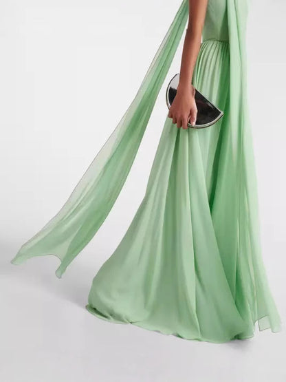 Women Elegant Solid Color Strapless Pleated Dress