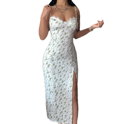 Robe d'été fendue à petites fleurs pour femme