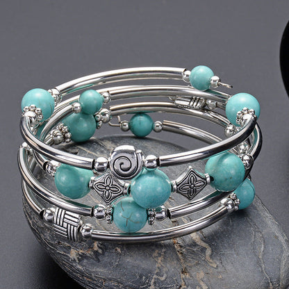 Pulsera de turquesa natural bohemia de moda para mujer