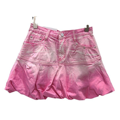 Falda vaquera con volantes en color rosa degradado para mujer