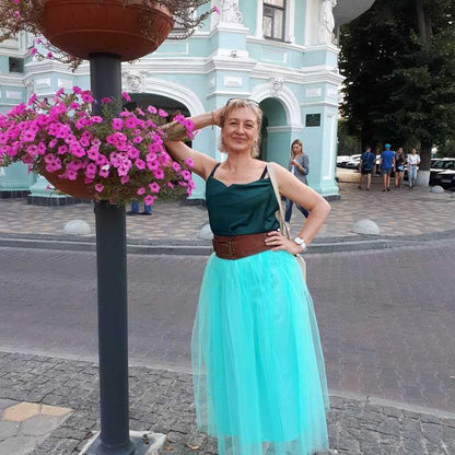 Women Fashion Solid Color Mesh Skirt