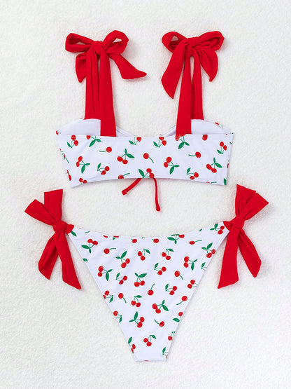 Bikini con estampado de cerezas para mujer