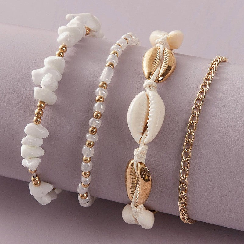 Conjunto de tobillera con cadena de cuentas y conchas bohemias para mujer
