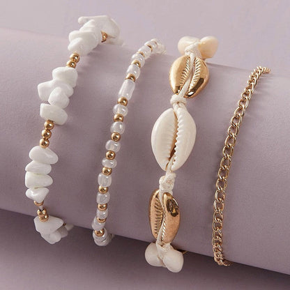 Conjunto de tobillera con cadena de cuentas y conchas bohemias para mujer