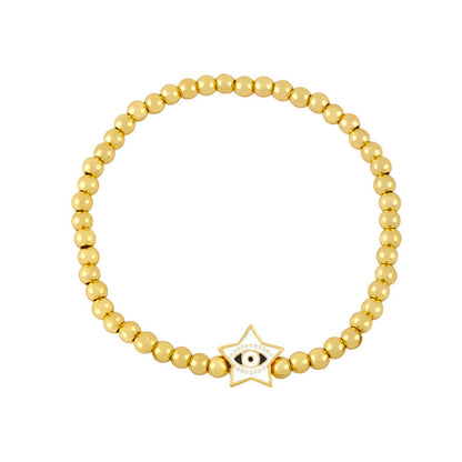 Pulsera de cuentas doradas con ojos de diablo y estrellas sencillas a la moda para mujer