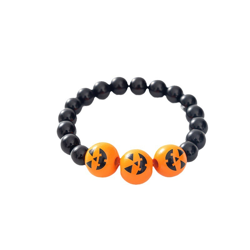Pulsera de cuentas de Halloween con calabaza y calavera de dibujos animados