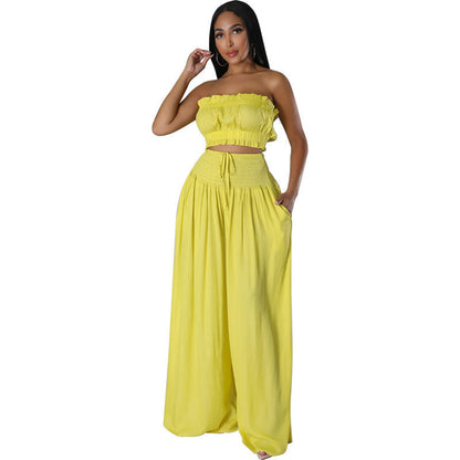 Conjunto de vacaciones casual de verano para mujer, pantalones anchos