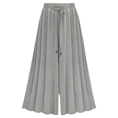 Pantalones casuales de pierna ancha con cordón y cintura alta de color sólido para mujer