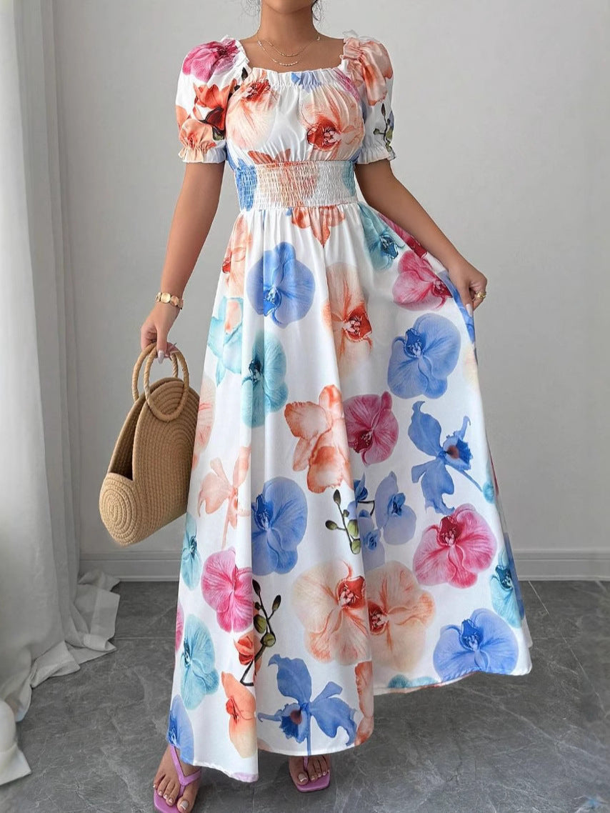 Women Fashion Casual Elegant Floral Printed Short-Sleeve Dress