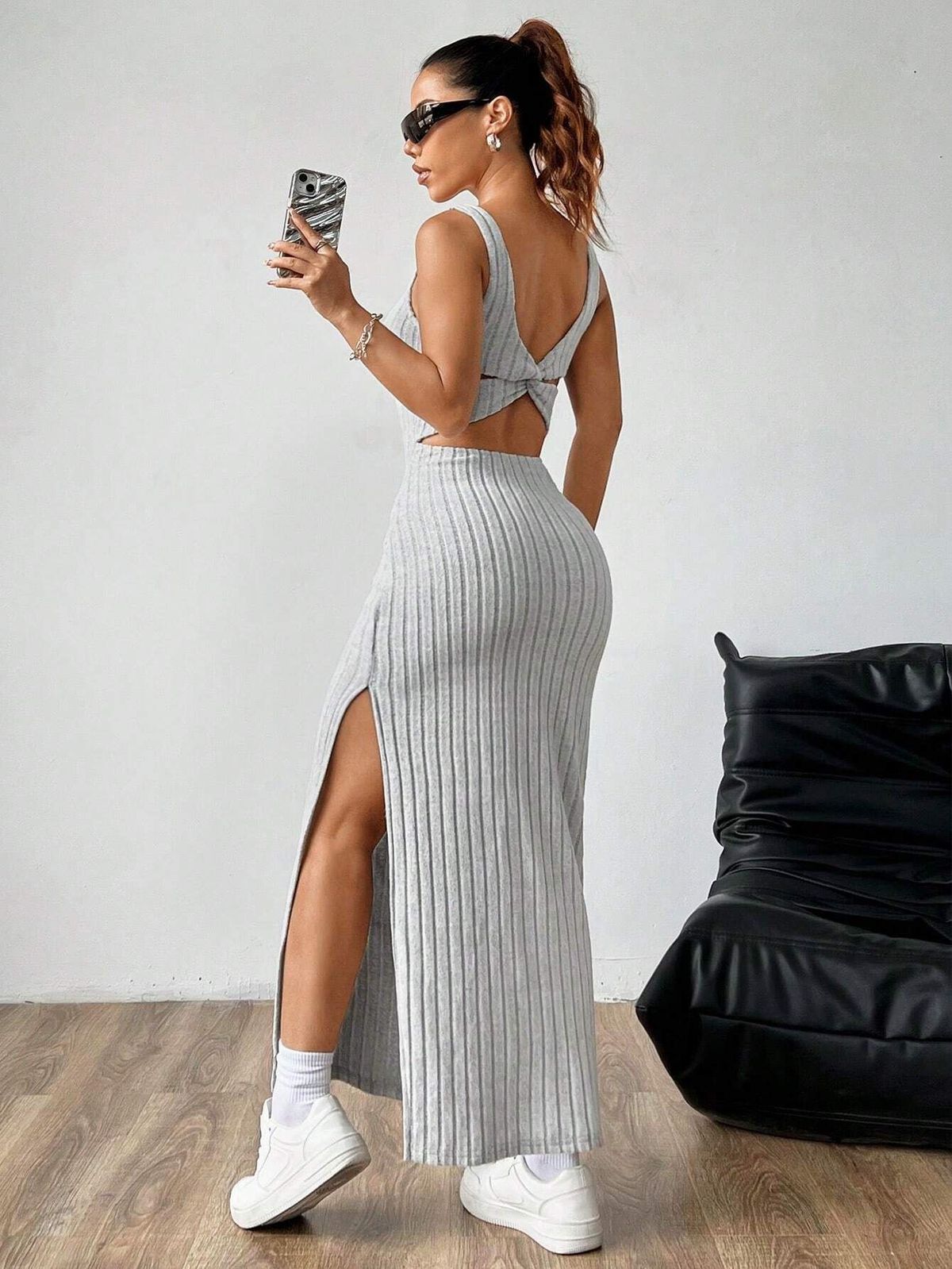 Vestido sexy de rayas de color liso a la moda para mujer