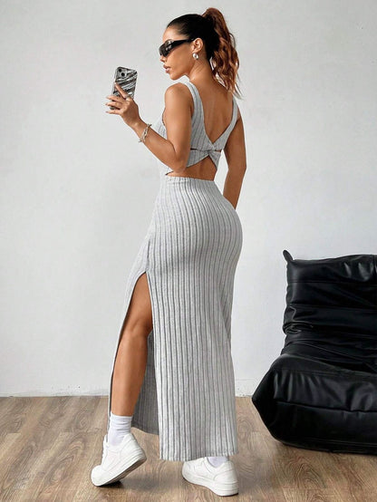 Vestido sexy de rayas de color liso a la moda para mujer