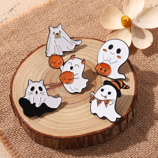 Broche en alliage représentant une lampe citrouille fantôme de dessin animé pour Halloween