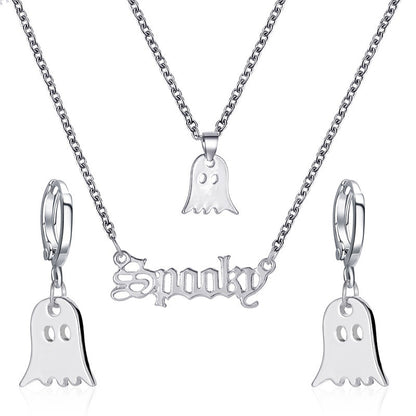 Conjunto de collar y pendientes de doble capa con diseño de diablillo para mujer, sencillo y divertido, para Halloween