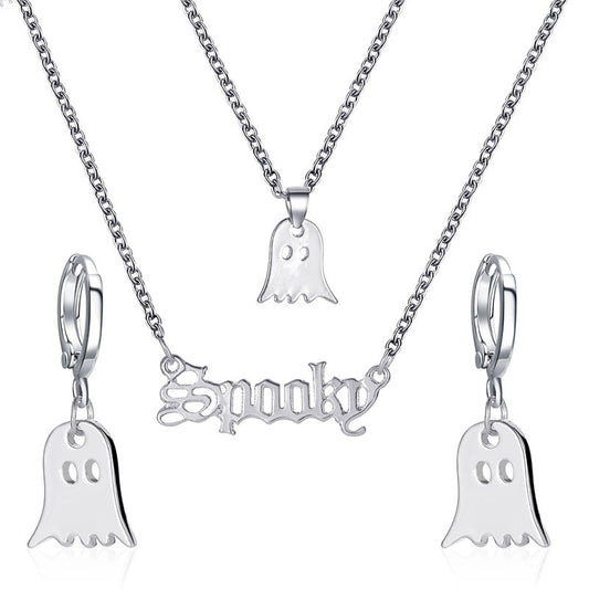 Halloween Women Simple Fun Double Layer Imp Necklace Earrings Set