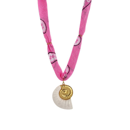 Collar de bufanda de seda con colgante de estrella de mar y caracola de viento oceánico para mujer, joyería de acero inoxidable con forma de animal