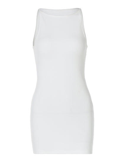 Vestido corto informal de verano para mujer, sin mangas, de color liso y cuello redondo