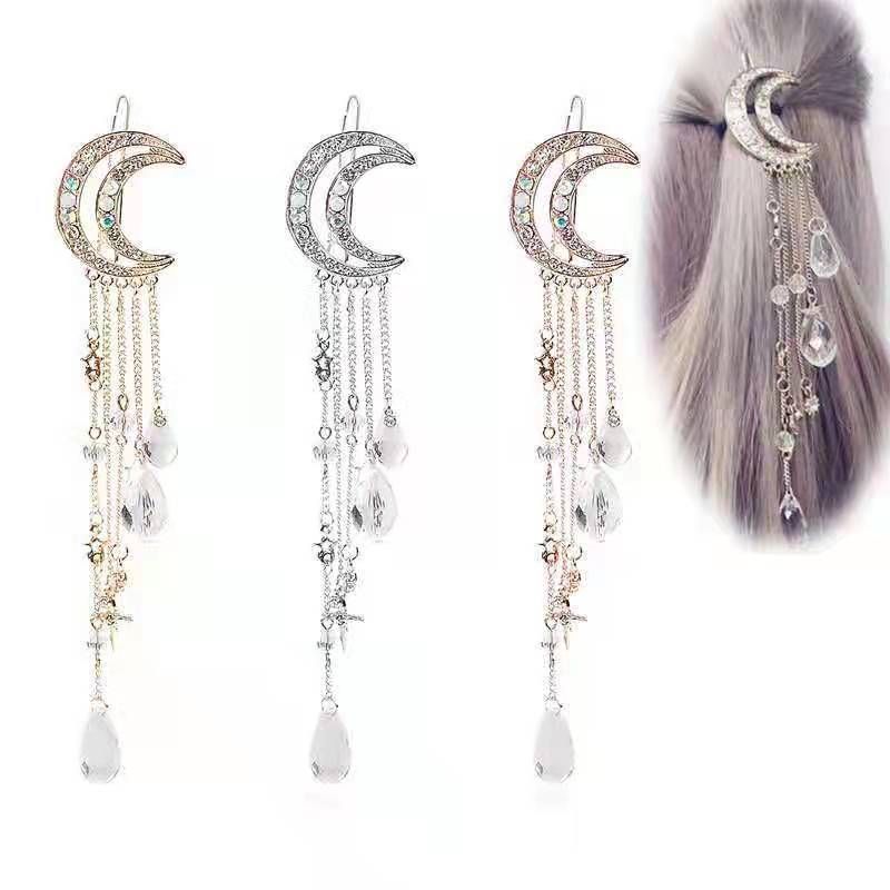 Fashion Moon Tassel Rhinestone Headwear