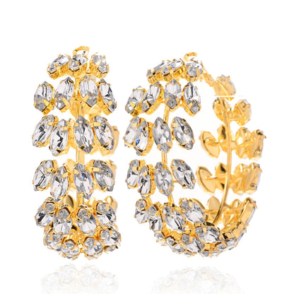 Exaggerated Geometric Rhinestone Hoop Earrings Gold Silver