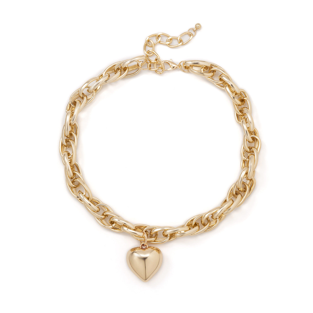 Collar con colgante de corazón hueco y cadena en forma de O simple