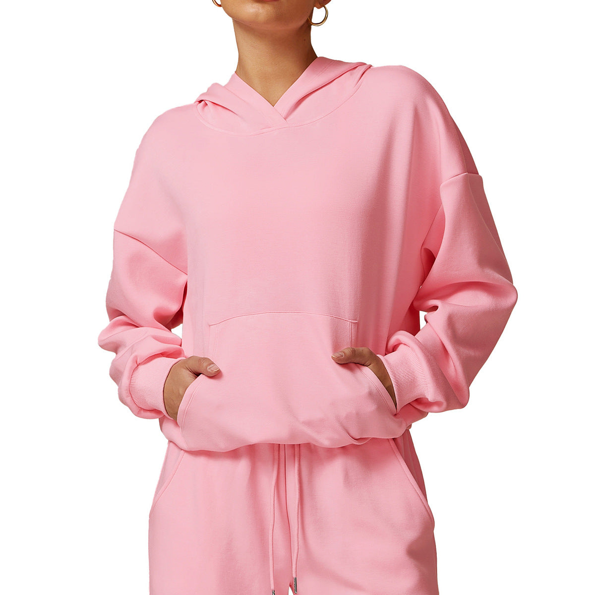 Sudadera con capucha de manga larga de color liso informal a la moda para mujer