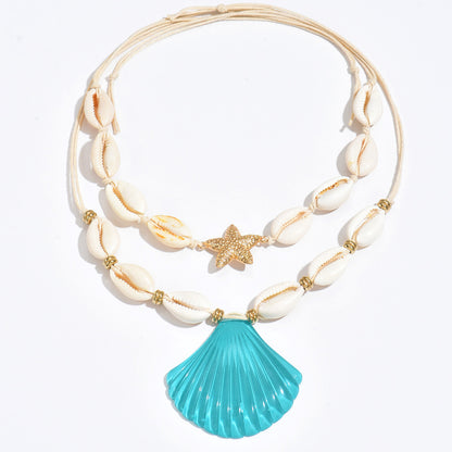Bohemian Shell Pendant Sea Necklace with Resin Art